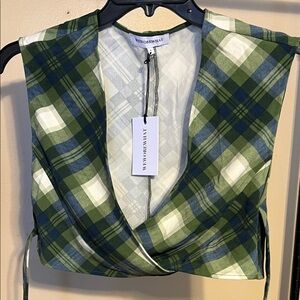 WEWOREWHAT Green and Blue Plaid Blouse